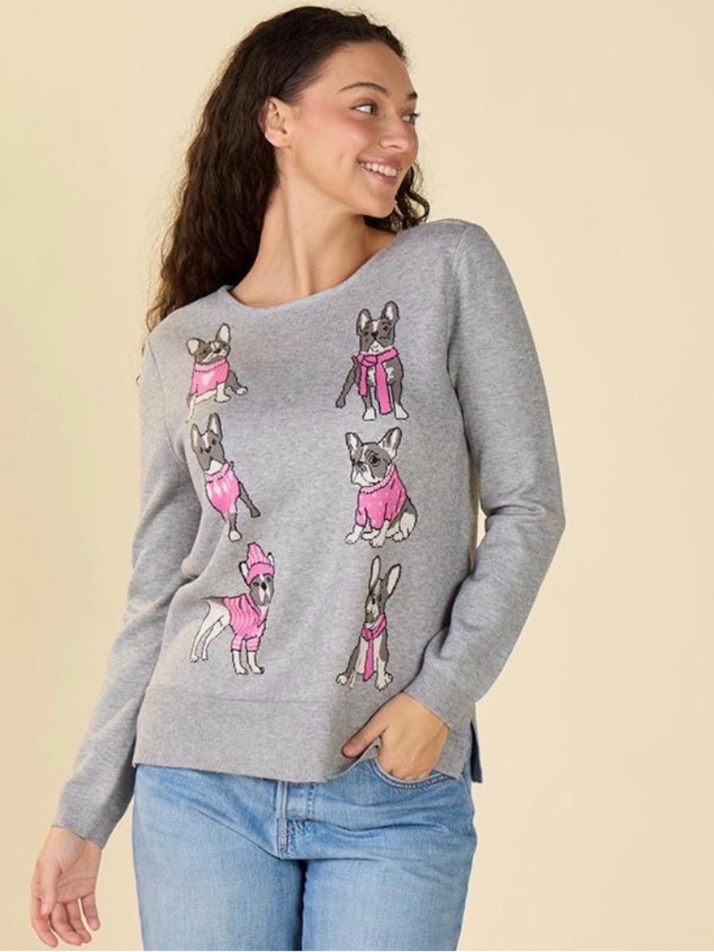 FRENCHIE INTARSIA GRAY SWEATER